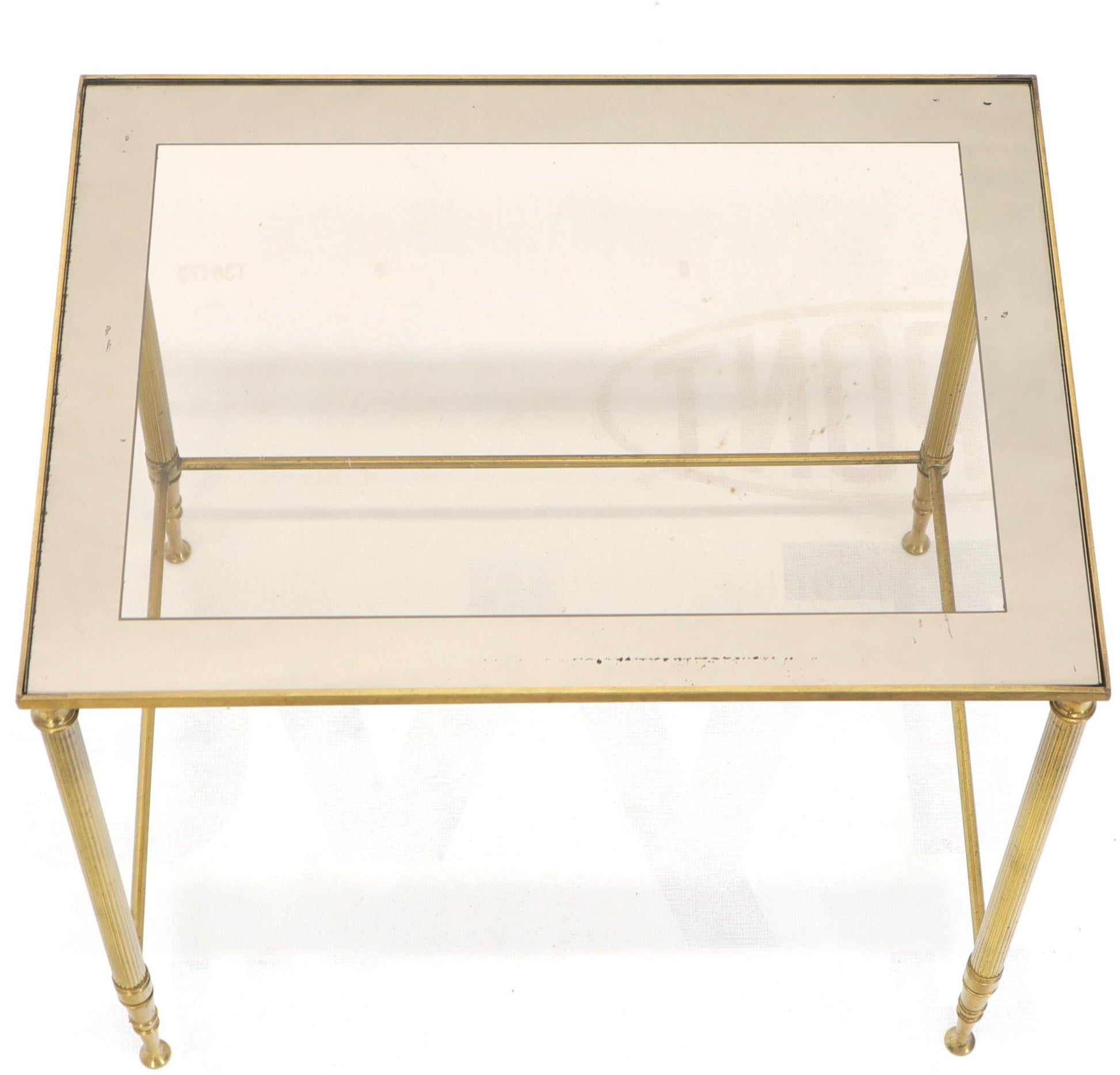 EstablishedLines Set of 3 Brass Mirrored Border Glass Tops Nesting Stacking Tables