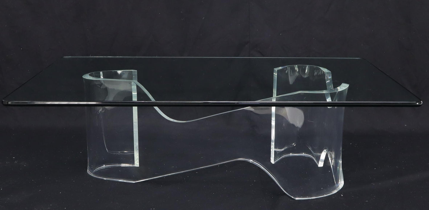 EstablishedLines Thick Bent Lucite Organic Shape Base Rectangle Glass top Coffee Table