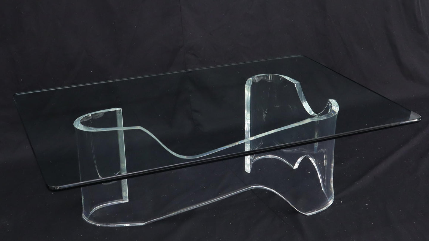 EstablishedLines Thick Bent Lucite Organic Shape Base Rectangle Glass top Coffee Table