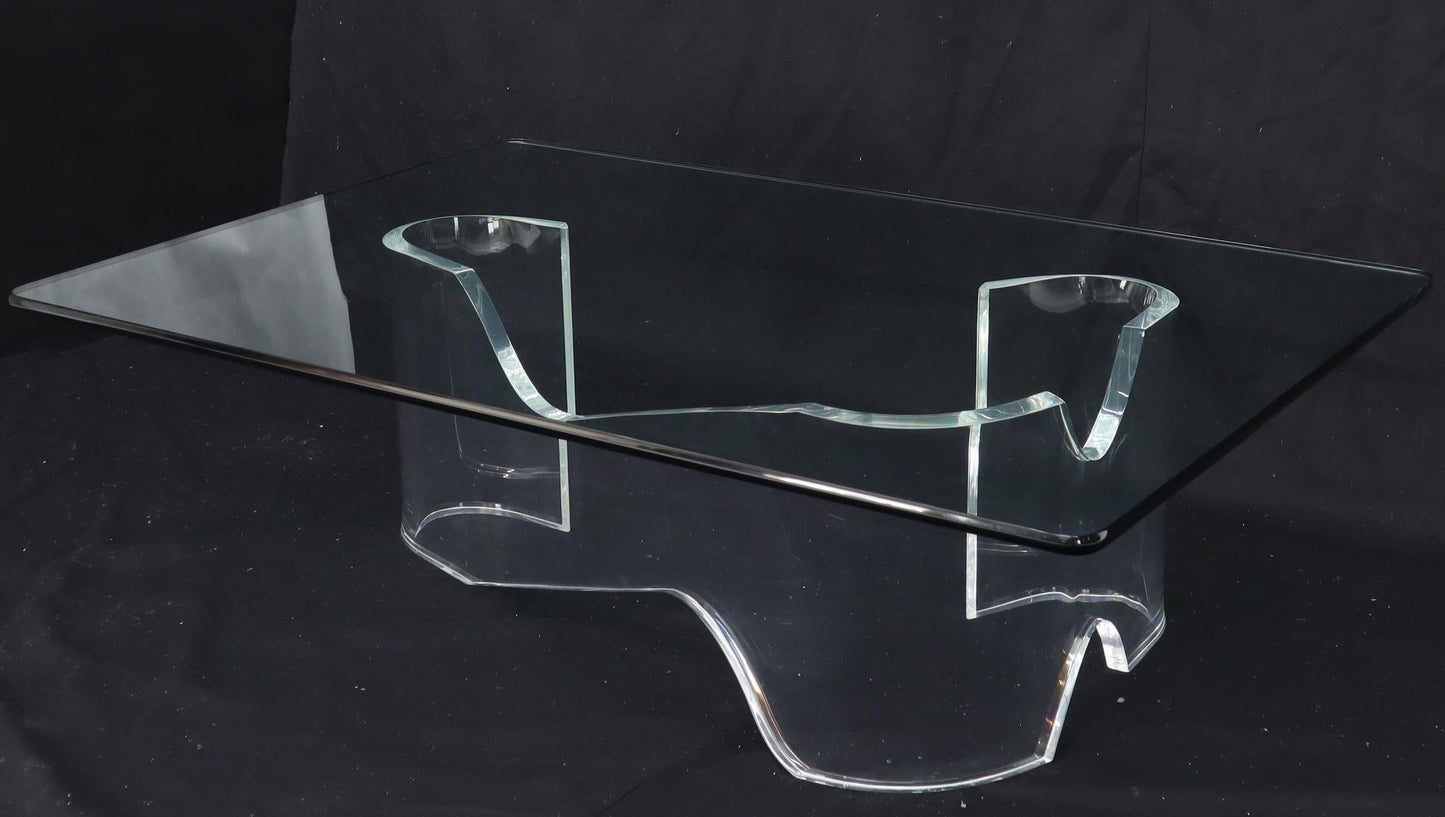 EstablishedLines Thick Bent Lucite Organic Shape Base Rectangle Glass top Coffee Table