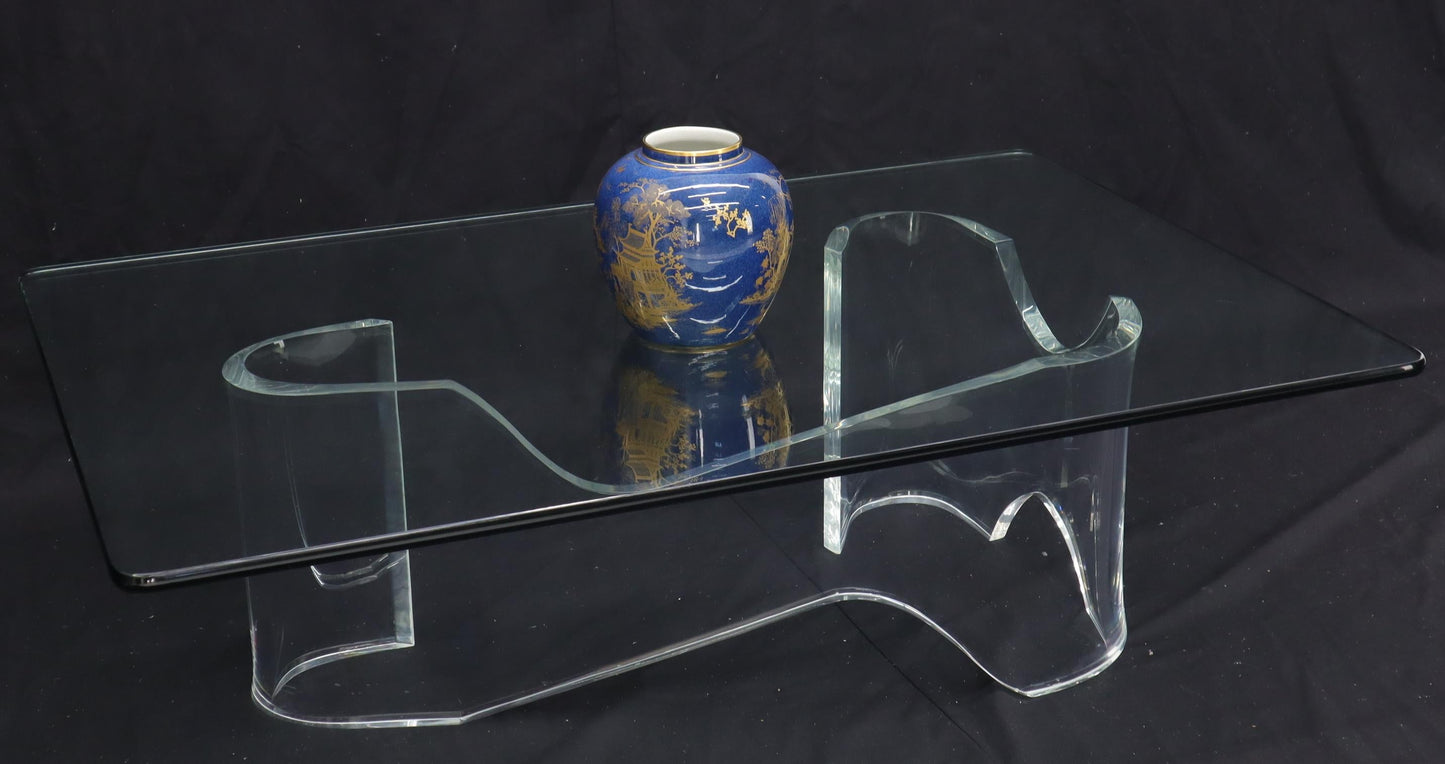 EstablishedLines Thick Bent Lucite Organic Shape Base Rectangle Glass top Coffee Table