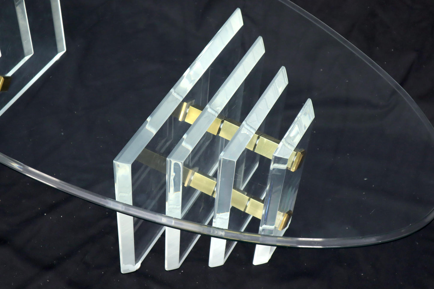 EstablishedLines Double Lucite Pedestal Oval Glass Top Coffee Table