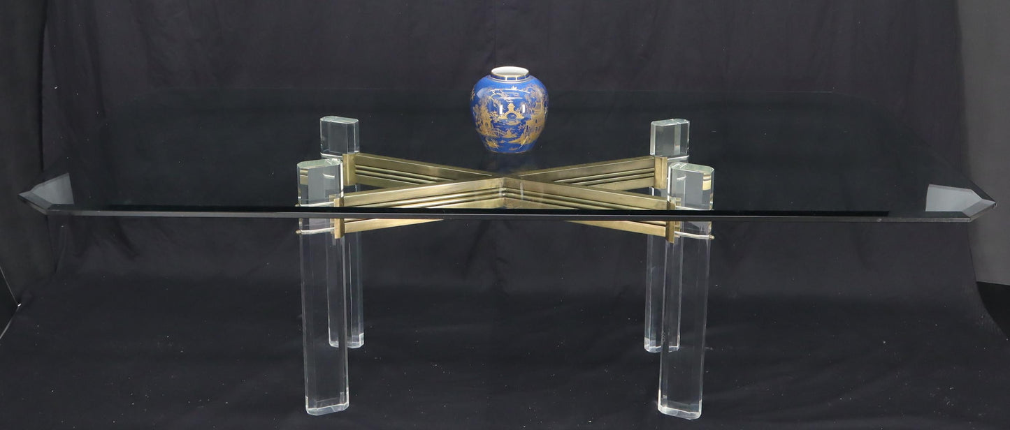 EstablishedLines Large Glass Top Lucite and Brass Base Conference Dining Table atr. Mastercraft