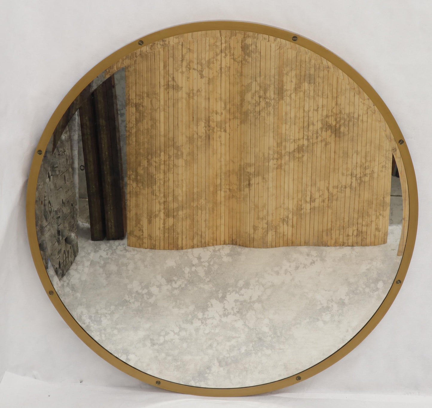 EstablishedLines Large Round Metal Frame Wall Mirror with Screw Head Accents