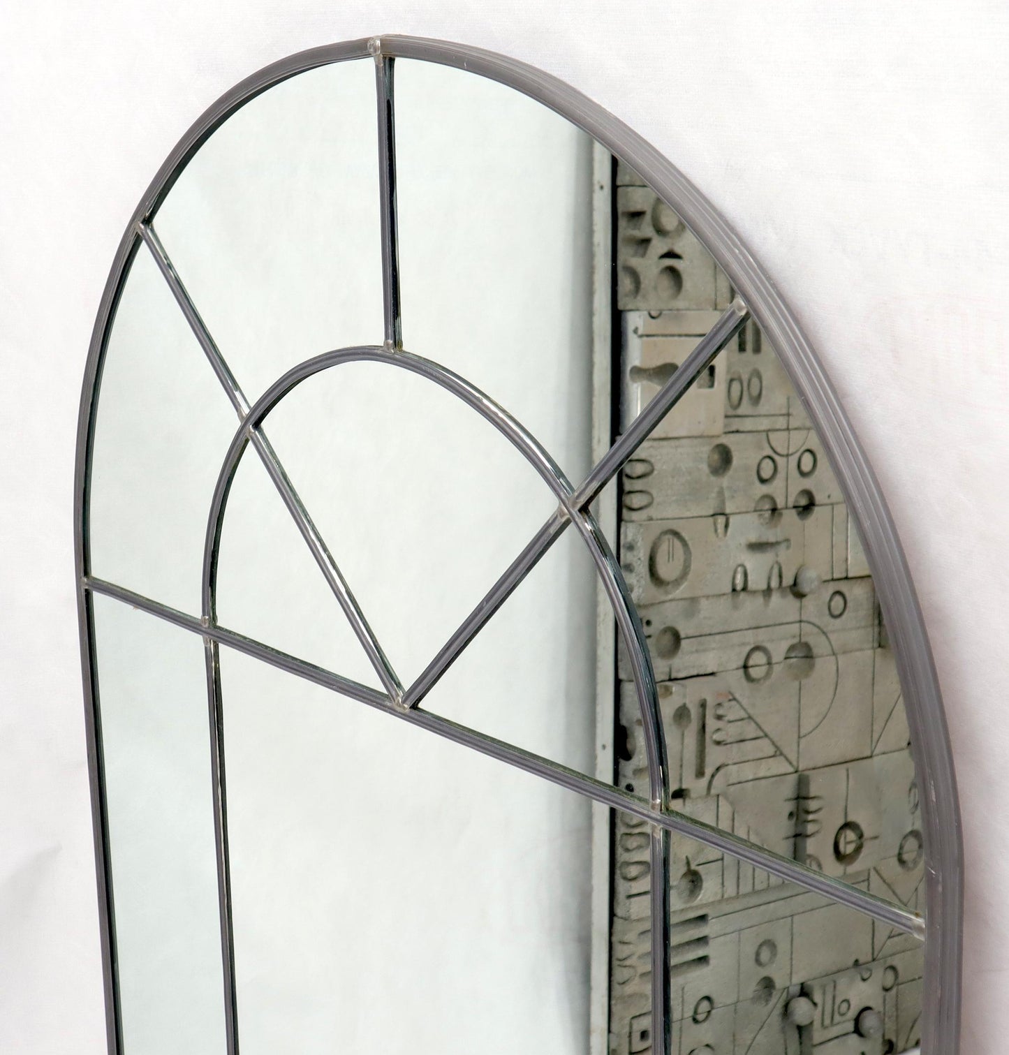 EstablishedLines Large Dome Shape Leaded Glass Wall Mirror Artist Signed and Dated