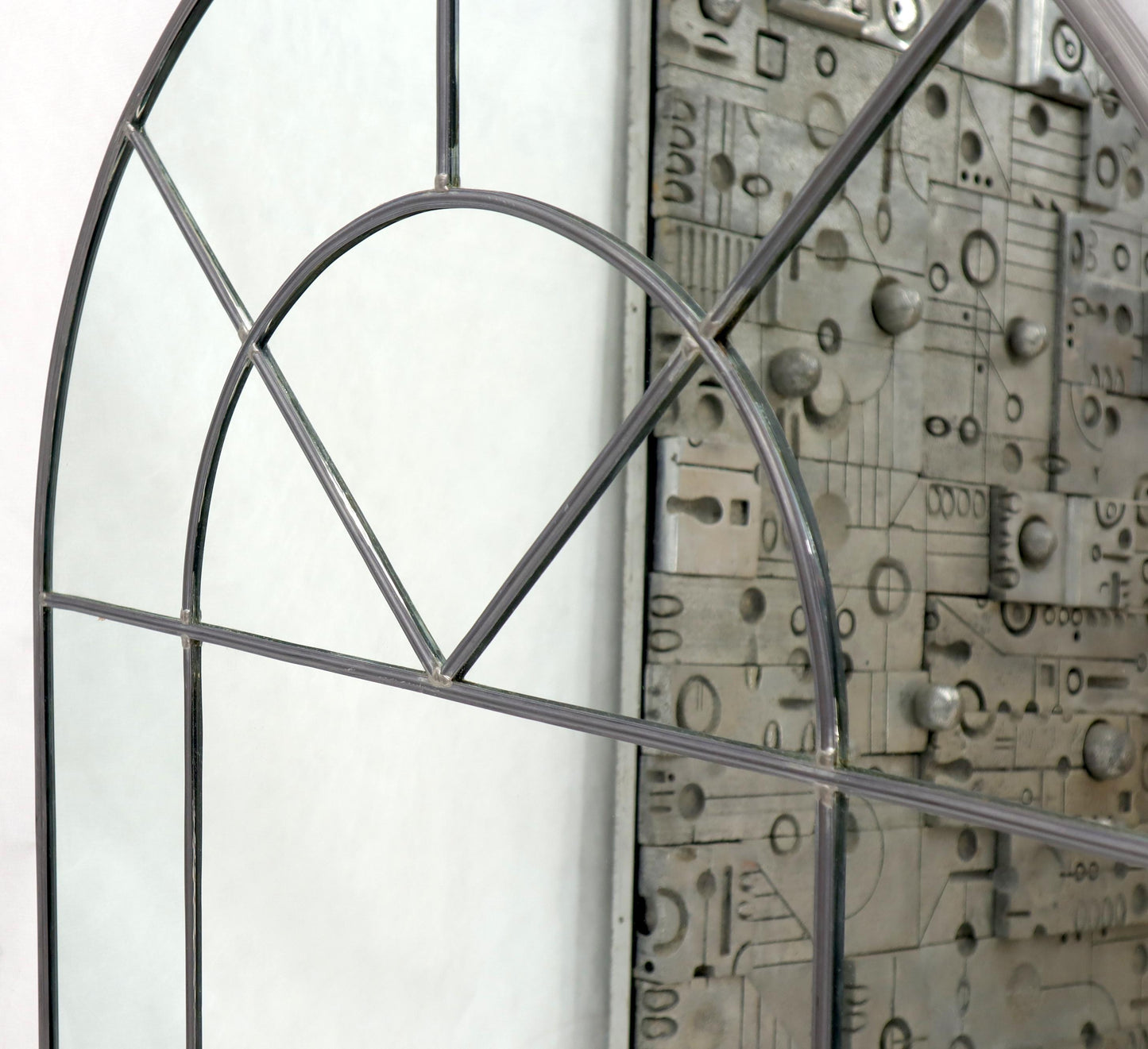 EstablishedLines Large Dome Shape Leaded Glass Wall Mirror Artist Signed and Dated
