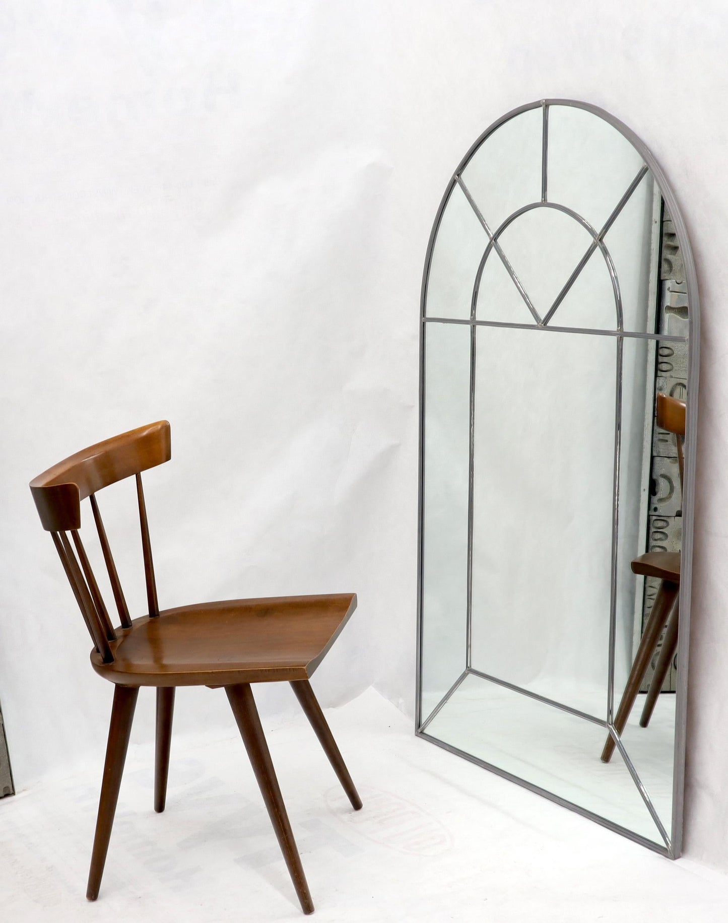 EstablishedLines Large Dome Shape Leaded Glass Wall Mirror Artist Signed and Dated