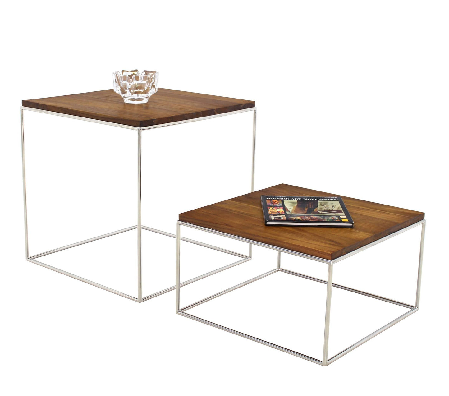 EstablishedLines Solid Stainless Steel Chrome Cube Nesting End Side Step Occasional Tables Set