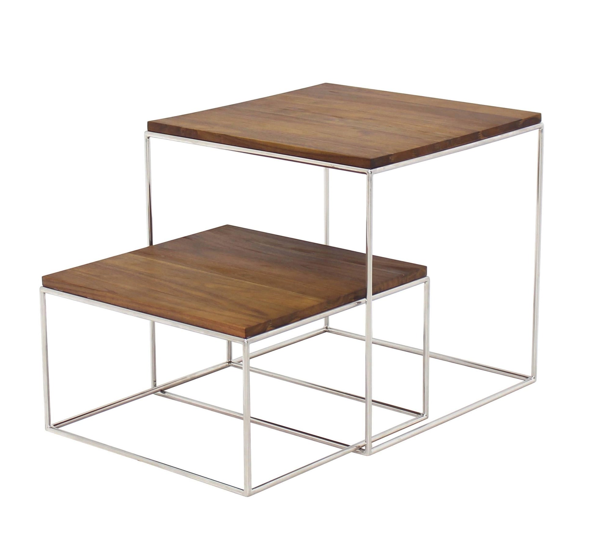 EstablishedLines Solid Stainless Steel Chrome Cube Nesting End Side Step Occasional Tables Set