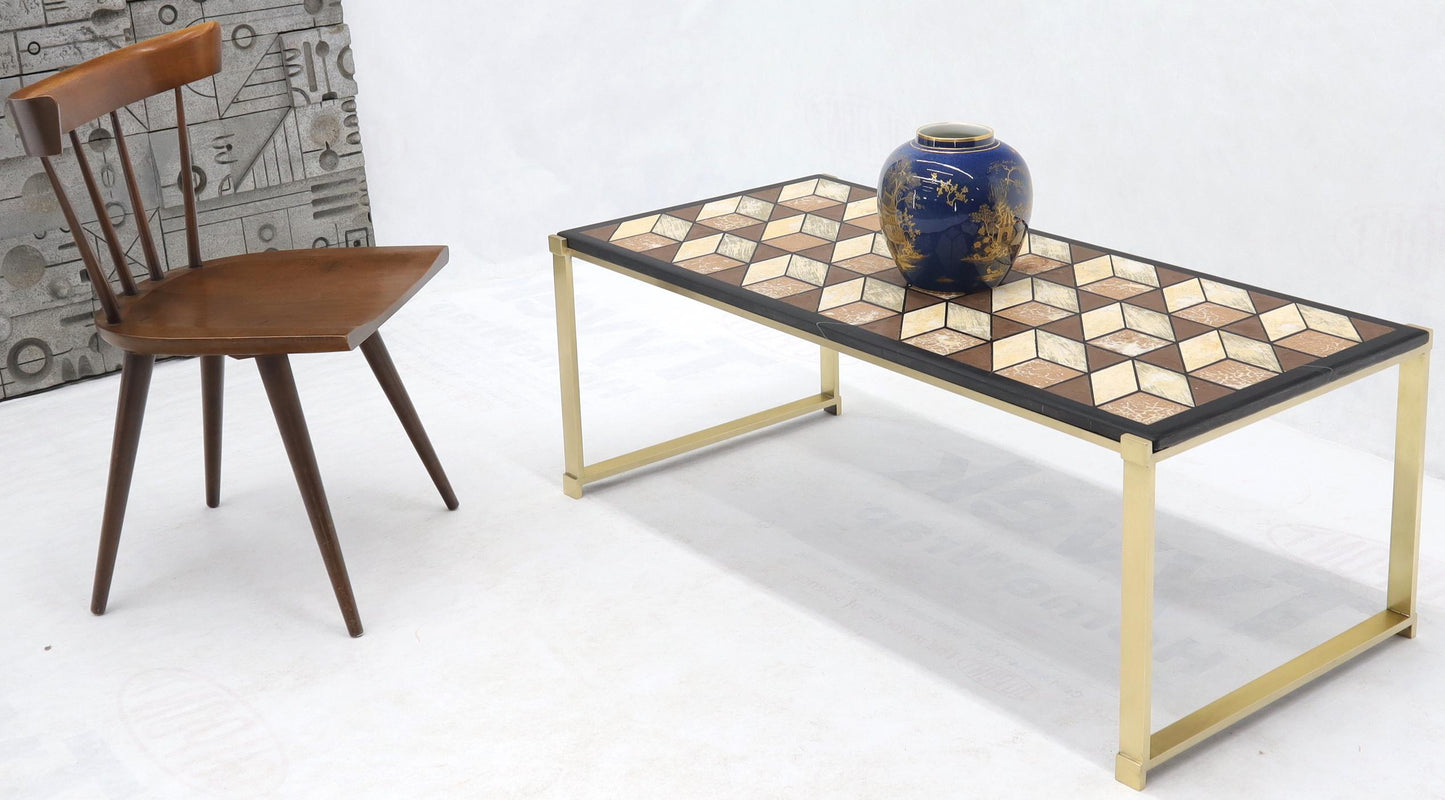EstablishedLines Mosaic Marble-Top Solid Brass Bracket Legs Coffee Table