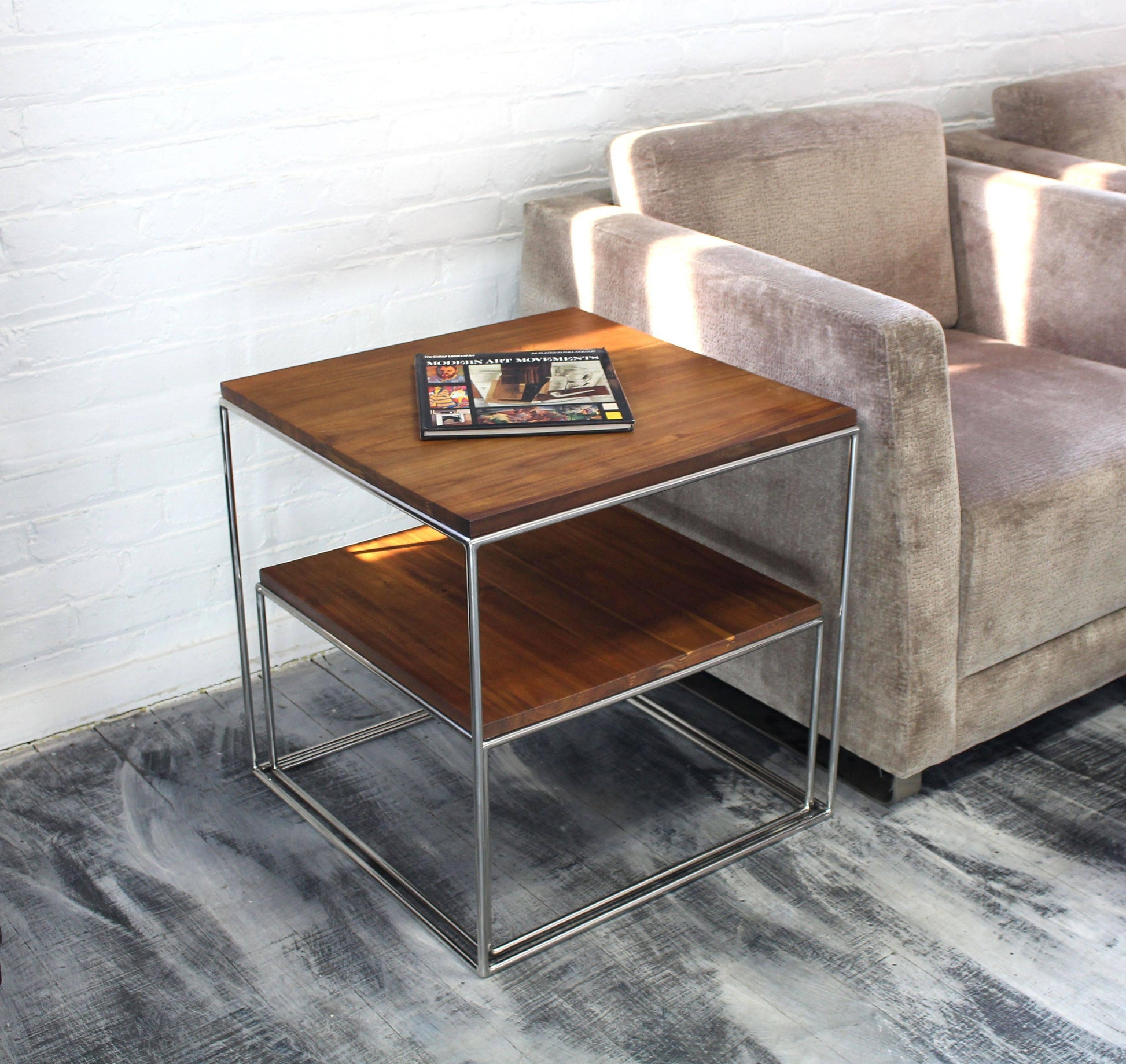 EstablishedLines Solid Stainless Steel Chrome Cube Nesting End Side Step Occasional Tables Set