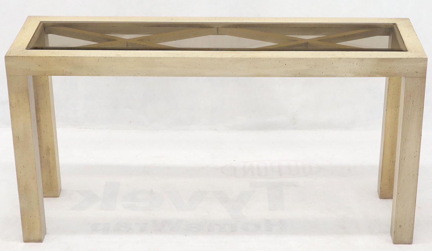 EstablishedLines Pickled White Wash Finish Parsons Style Console Table with Glass Top