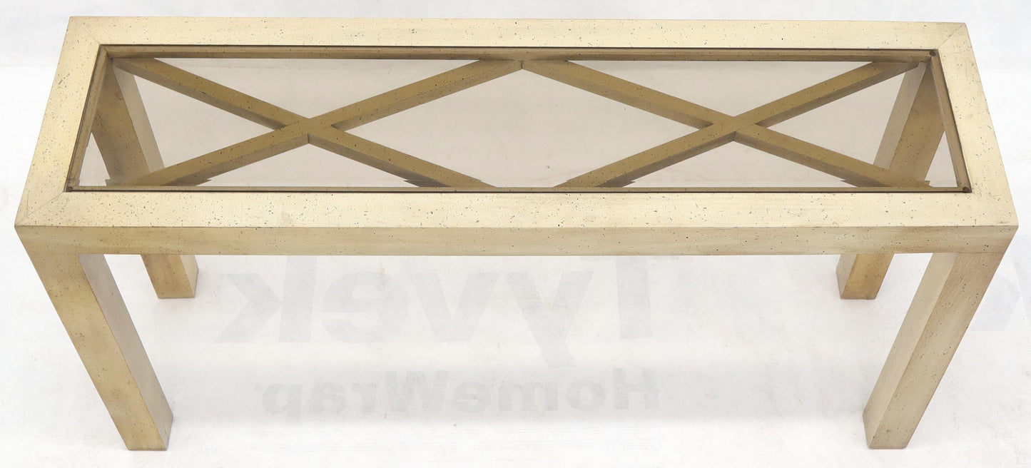 EstablishedLines Pickled White Wash Finish Parsons Style Console Table with Glass Top