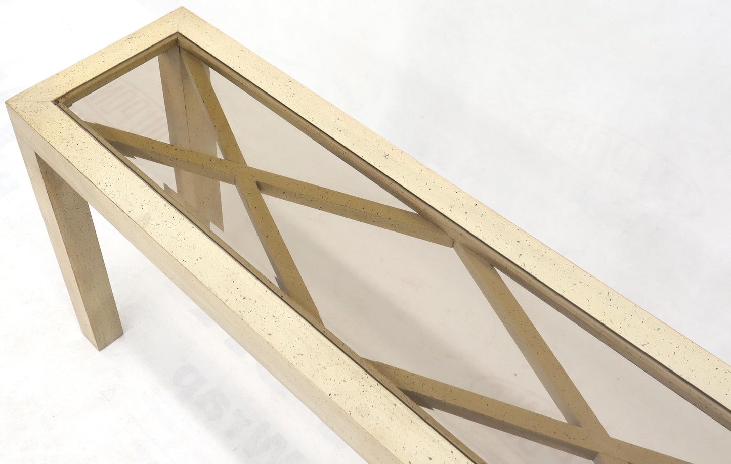 EstablishedLines Pickled White Wash Finish Parsons Style Console Table with Glass Top