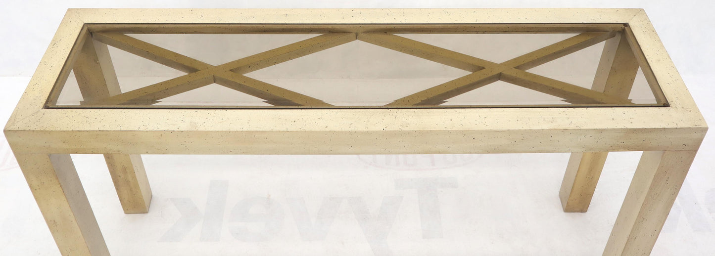 EstablishedLines Pickled White Wash Finish Parsons Style Console Table with Glass Top