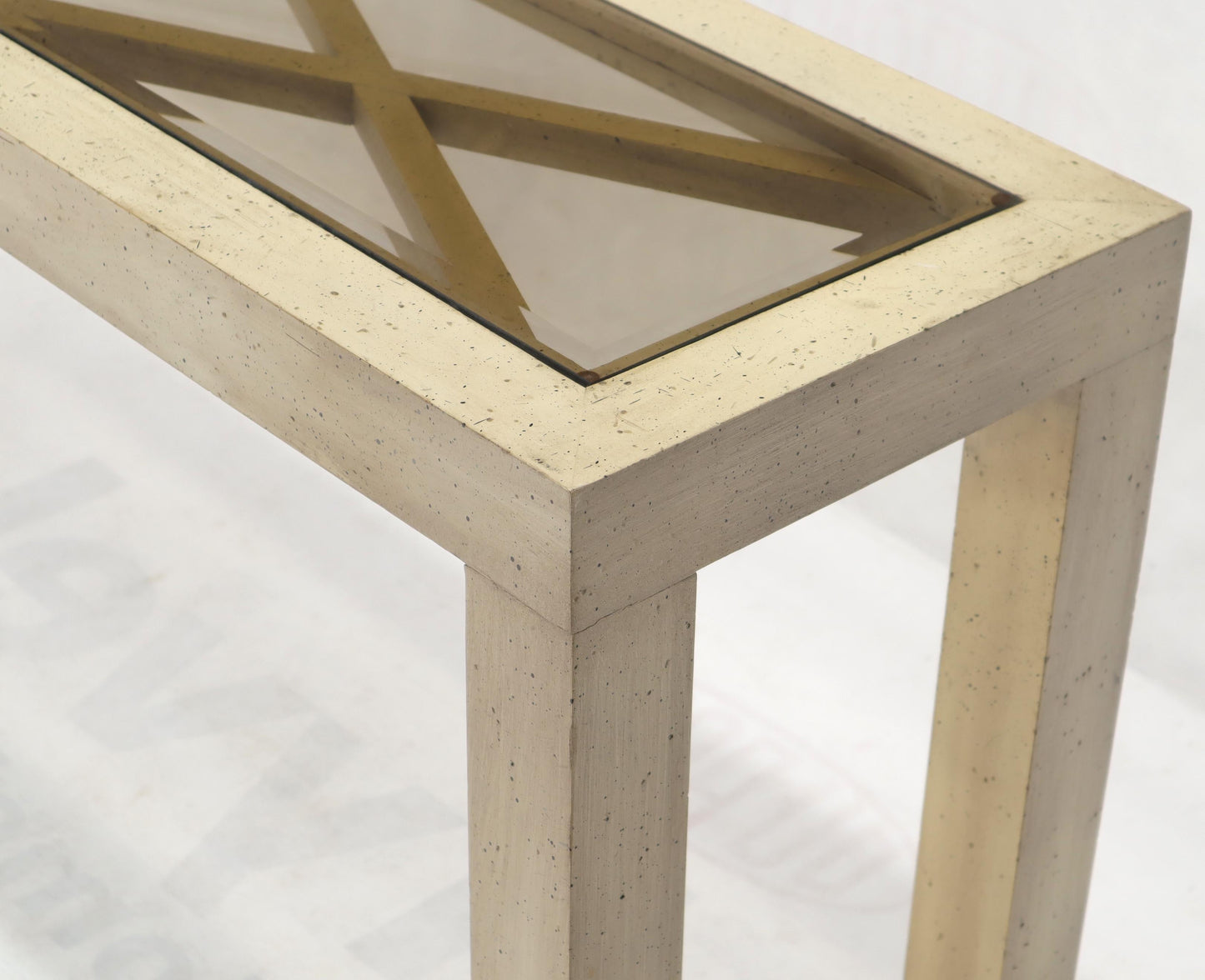 EstablishedLines Pickled White Wash Finish Parsons Style Console Table with Glass Top