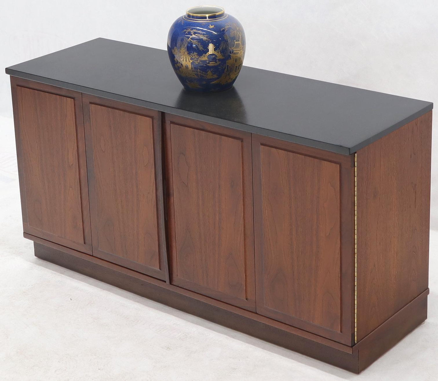 EstablishedLines Walnut Base Petit Credenza with Slate Top TV Stand Cabinet Console Table