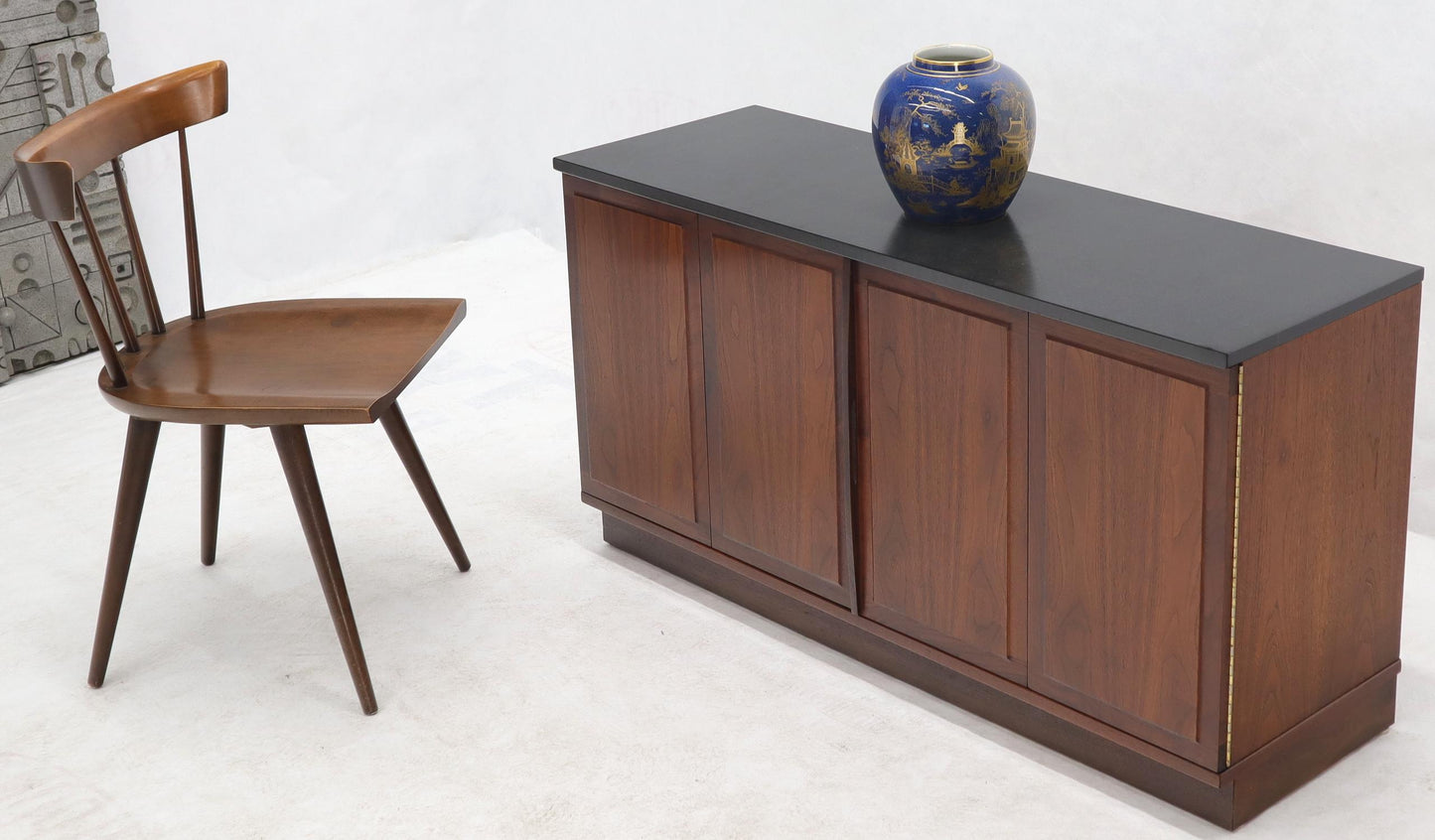EstablishedLines Walnut Base Petit Credenza with Slate Top TV Stand Cabinet Console Table