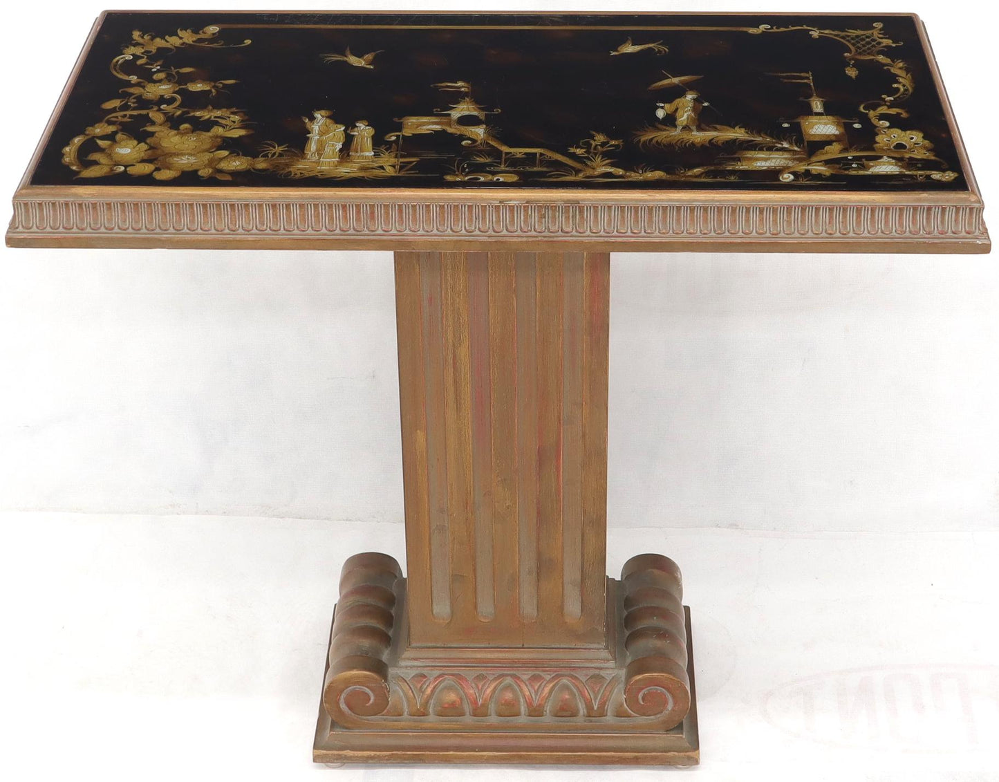 EstablishedLines Pair of Reverse Painted Glass Tops Single Pedestal Side Occasional Tables