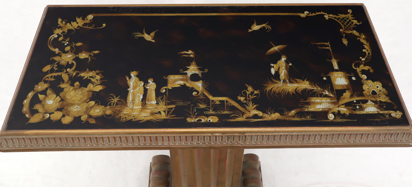 EstablishedLines Pair of Reverse Painted Glass Tops Single Pedestal Side Occasional Tables