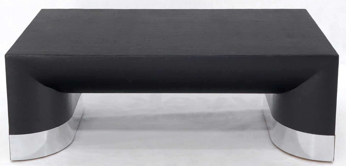 EstablishedLines Large Black Lacquer Cloth Covered Chrome Base Rectangular Coffee Table