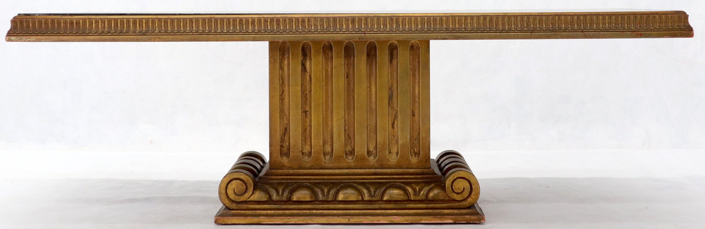 EstablishedLines Reverse Painting Glass Top Colomn Pedestal Shape Base Gold Gilt Coffee Table