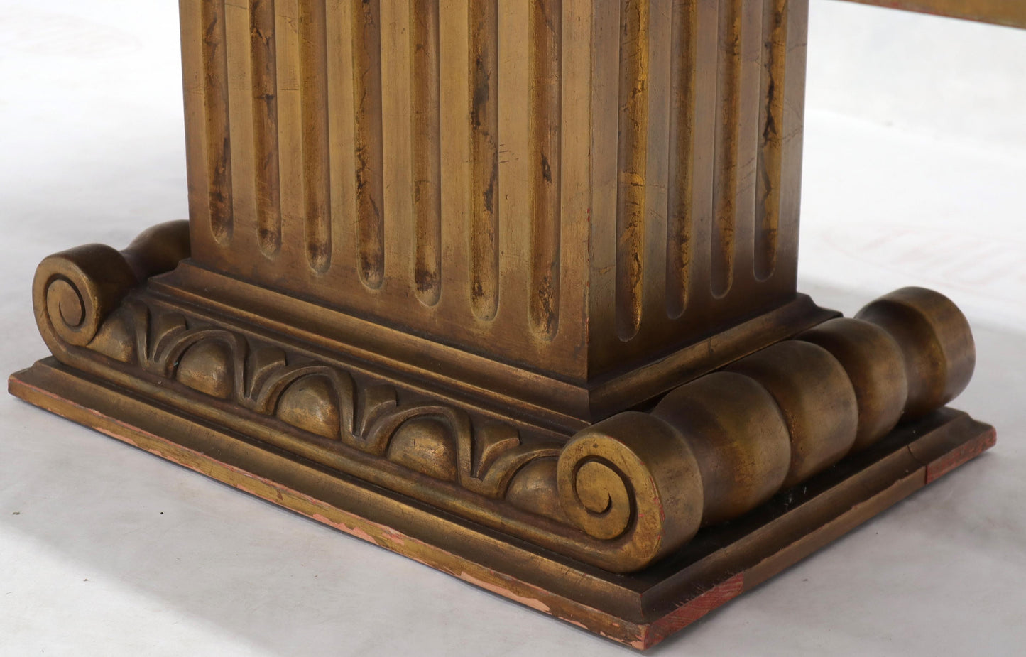 EstablishedLines Reverse Painting Glass Top Colomn Pedestal Shape Base Gold Gilt Coffee Table