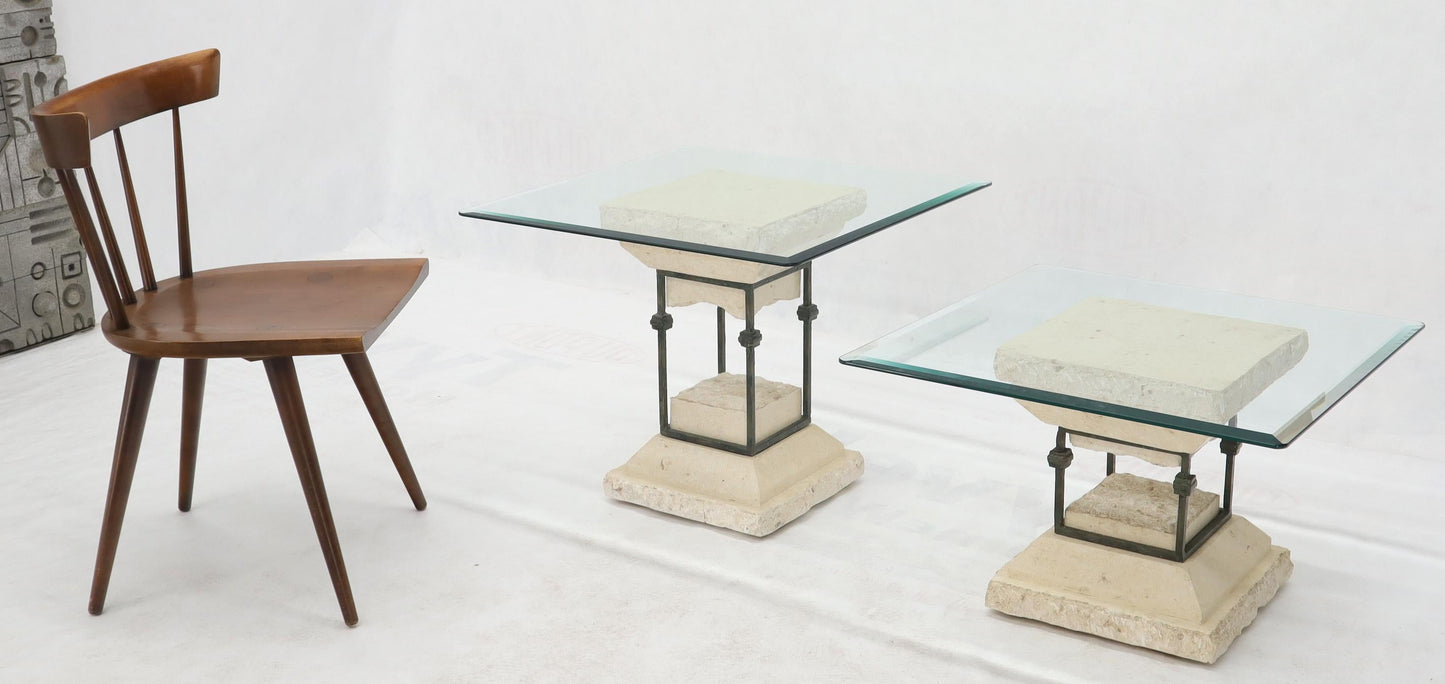 EstablishedLines Single Suspended Pedestal Base Square Glass Top Side Table