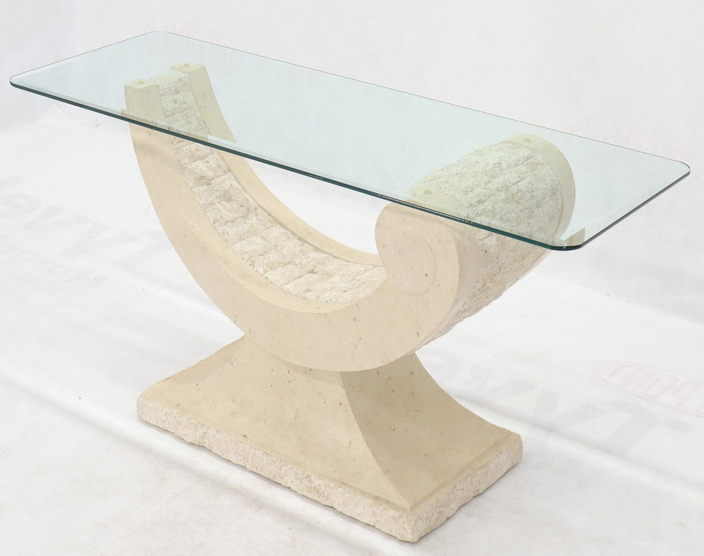 EstablishedLines Tessellated Stone Organic Shape Base Rectangular Sofa Console Table