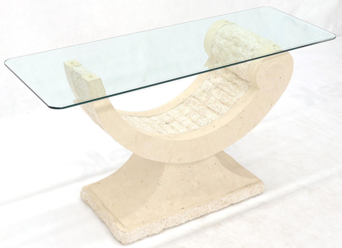 EstablishedLines Tessellated Stone Organic Shape Base Rectangular Sofa Console Table