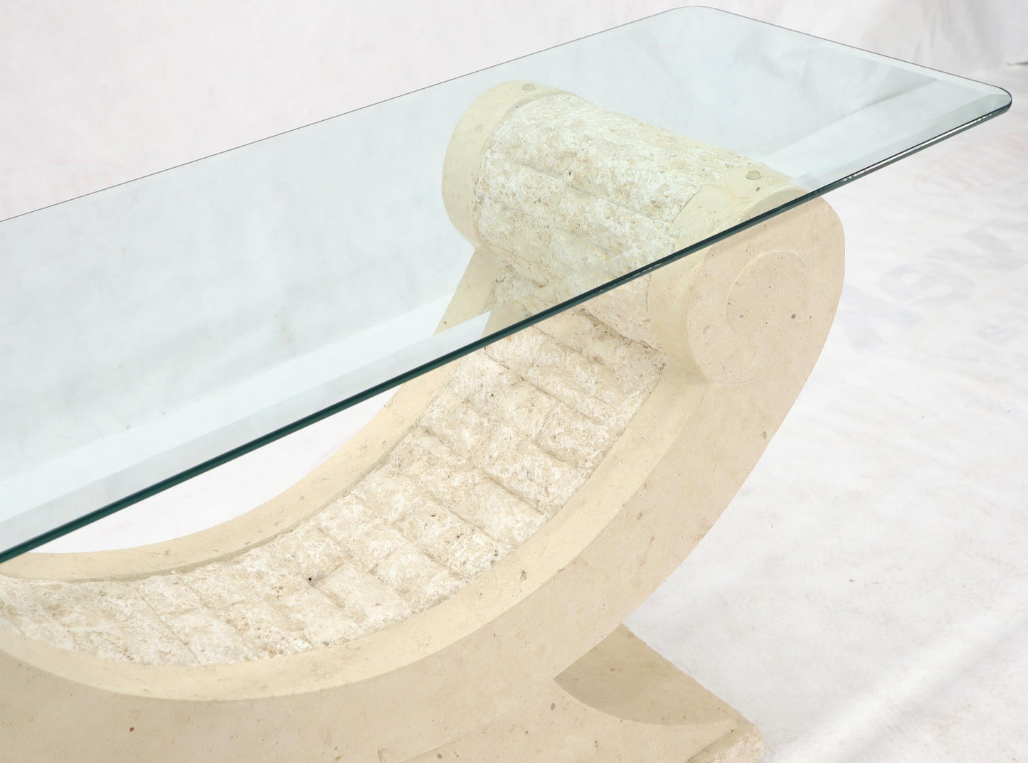 EstablishedLines Tessellated Stone Organic Shape Base Rectangular Sofa Console Table