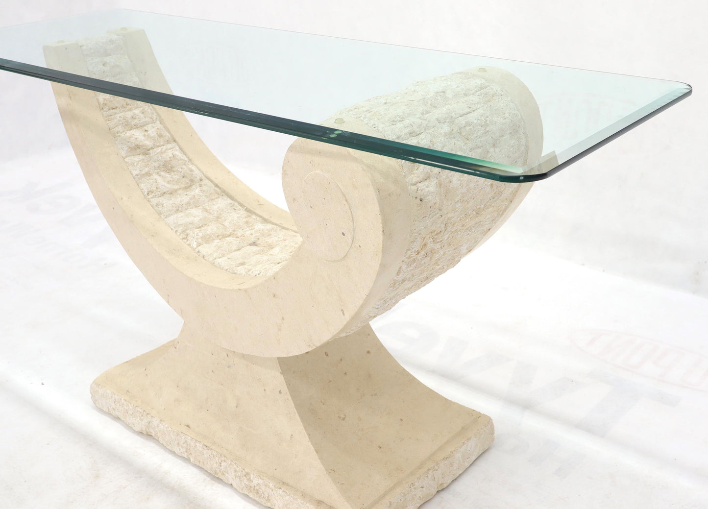EstablishedLines Tessellated Stone Organic Shape Base Rectangular Sofa Console Table