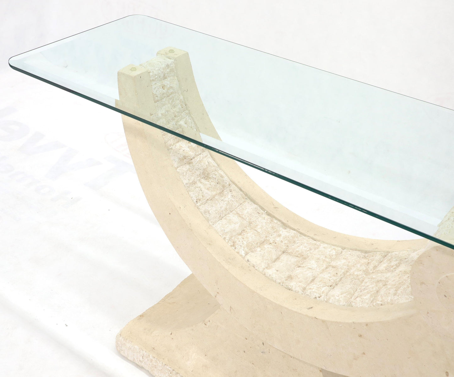 EstablishedLines Tessellated Stone Organic Shape Base Rectangular Sofa Console Table