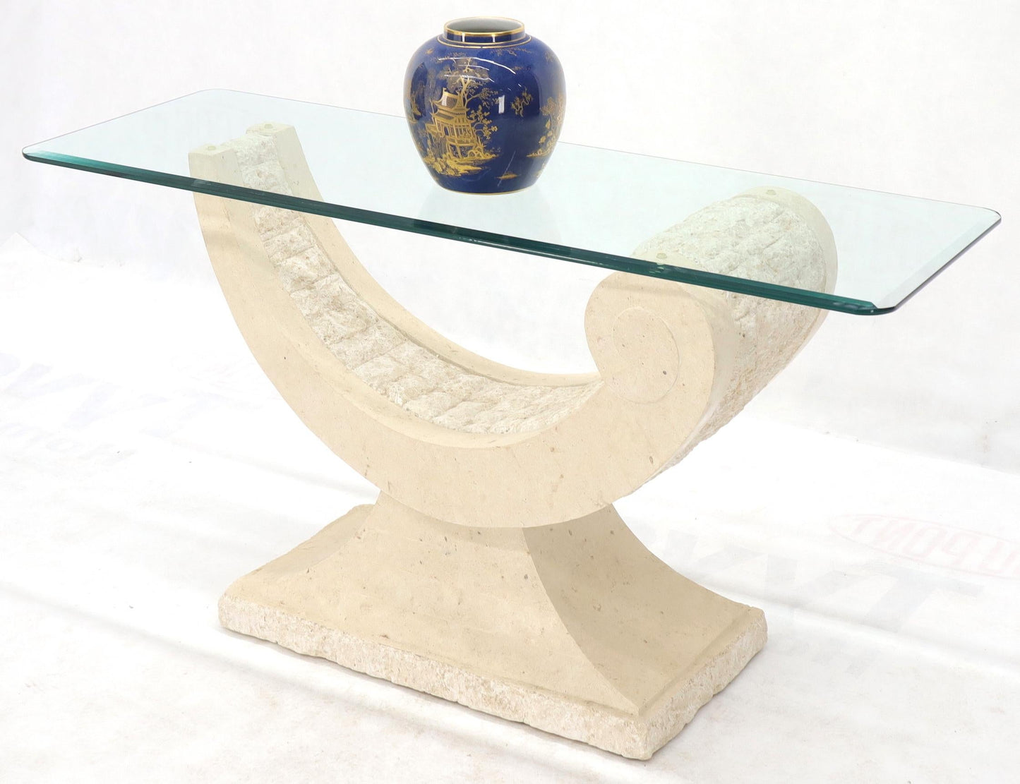EstablishedLines Tessellated Stone Organic Shape Base Rectangular Sofa Console Table