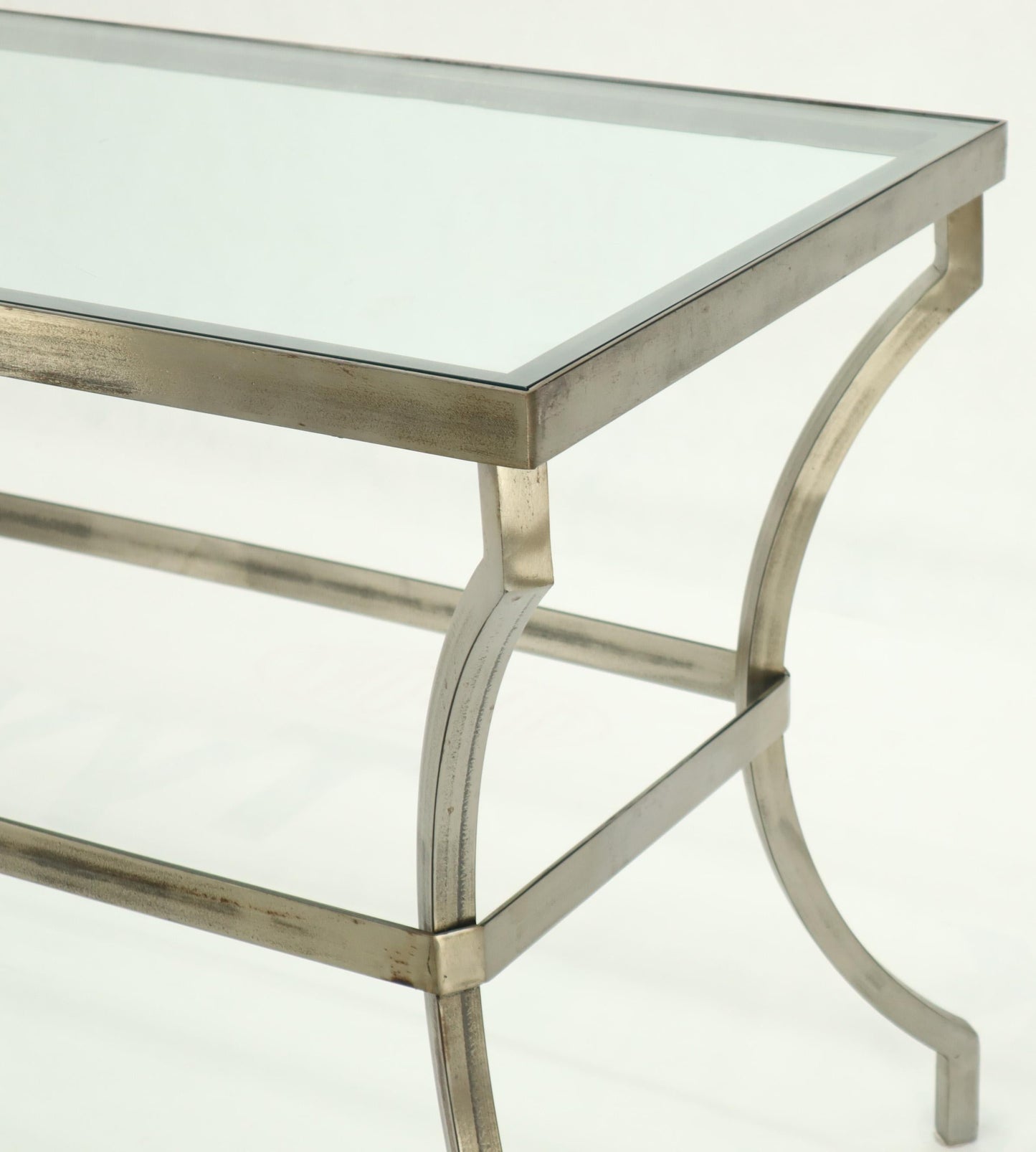 Heavy Iron Base Glass Top Console Table