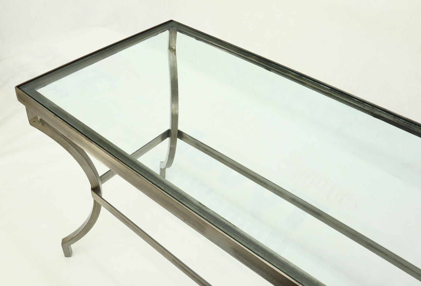 Heavy Iron Base Glass Top Console Table