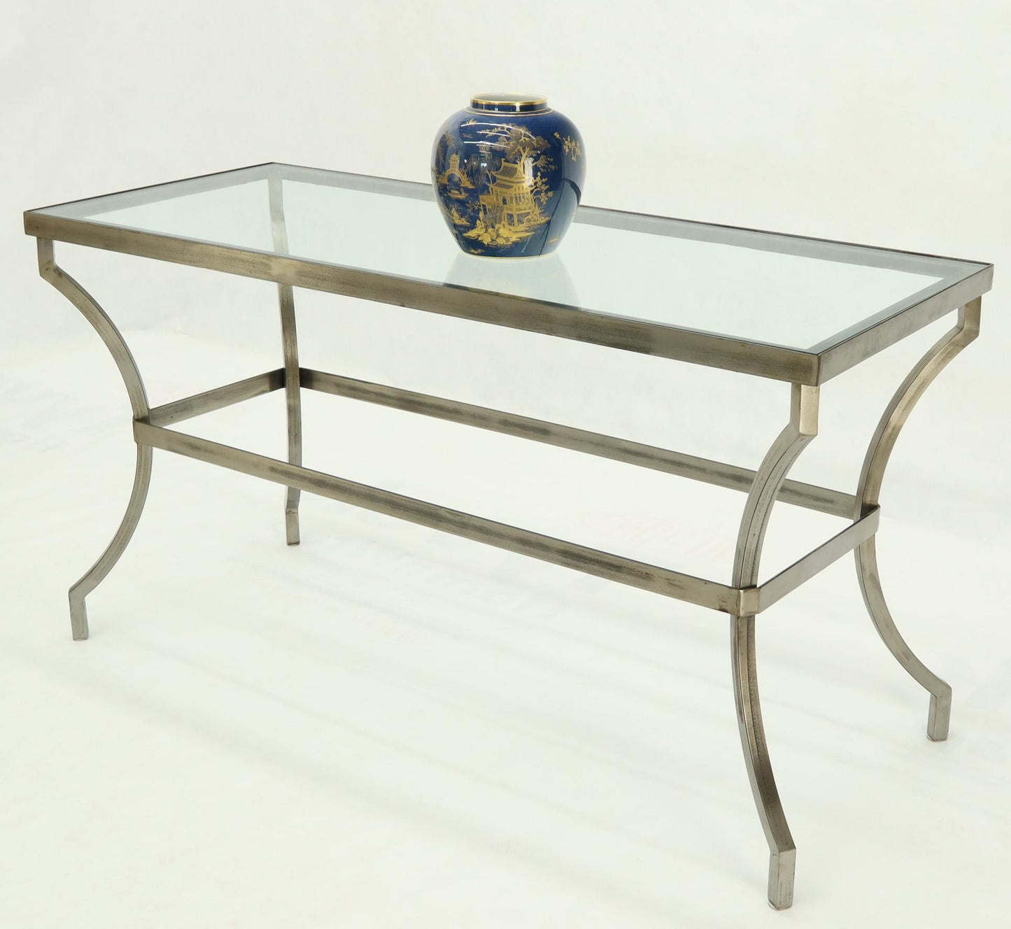Heavy Iron Base Glass Top Console Table
