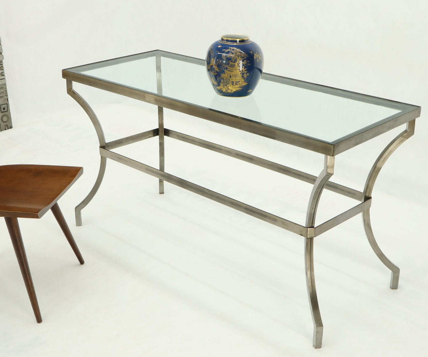 Heavy Iron Base Glass Top Console Table