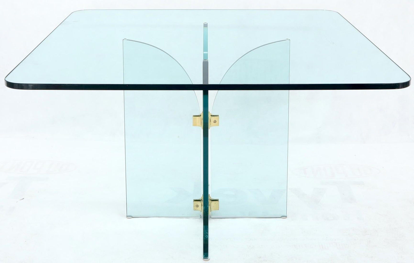 EstablishedLines Thick Rounded Square Glass Top Dining Table on Thick Glass Pedestal Base