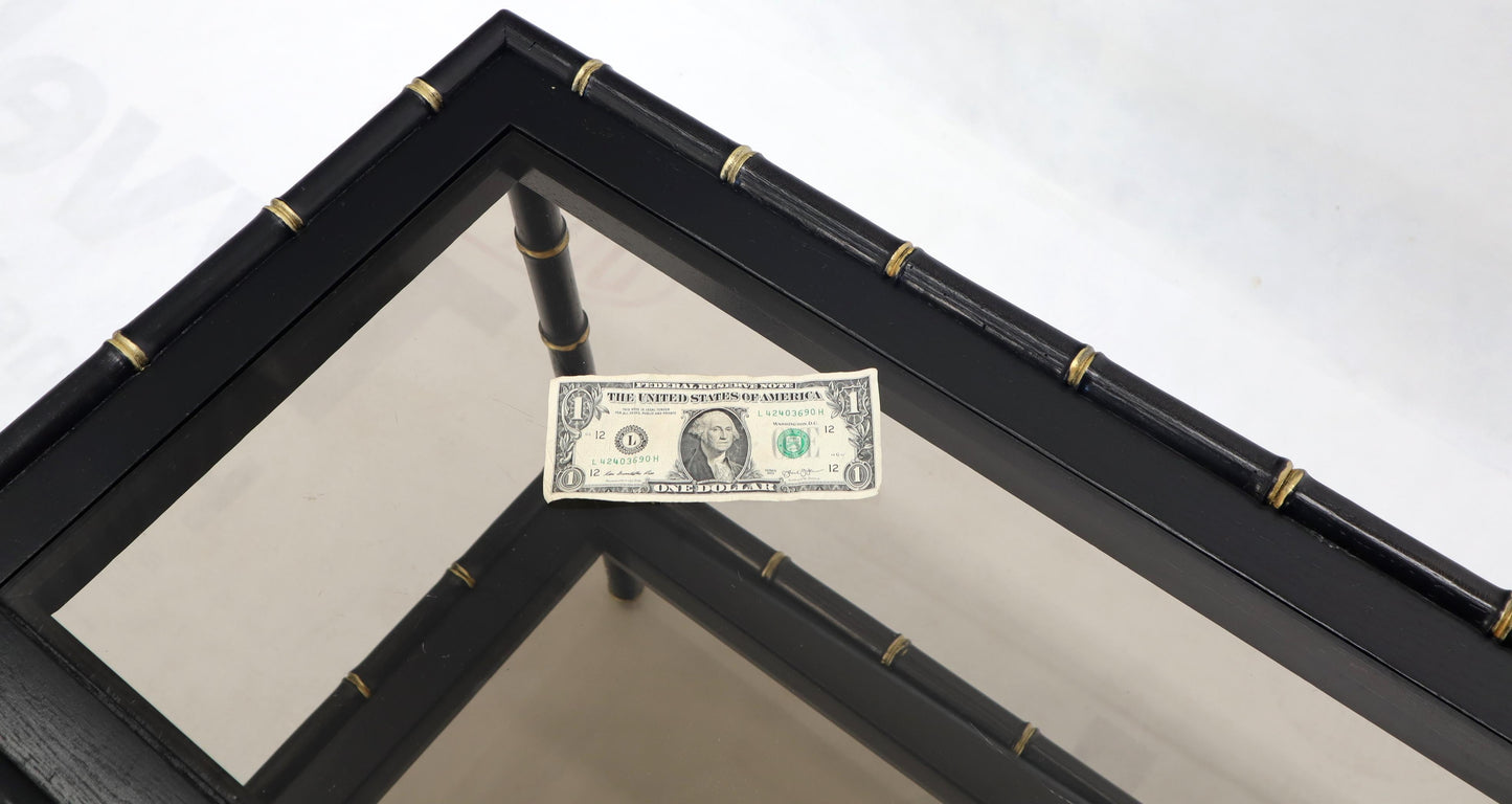 EstablishedLines Black Lacquer Faux Bamboo Gold Accents Smoked Glass Console Sofa Table