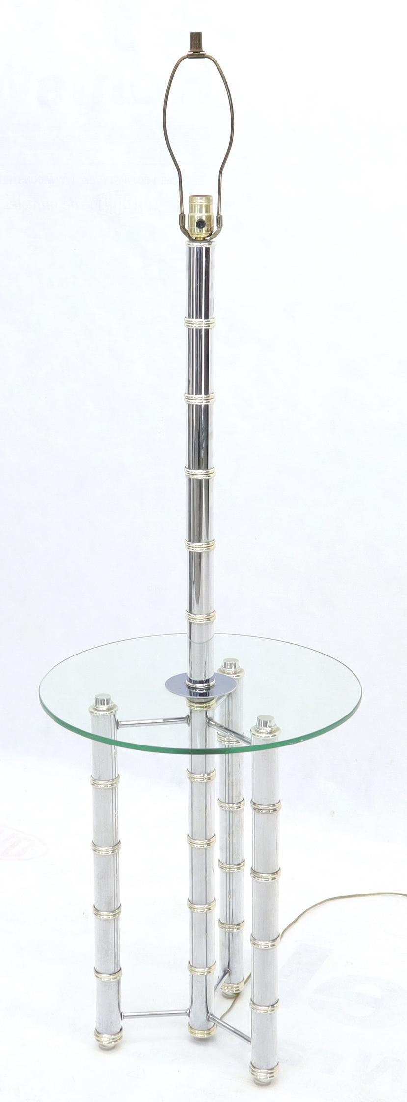 EstablishedLines Chrome and Brass Faux Bamboo Tripod Glass Side Table Floor Lamp