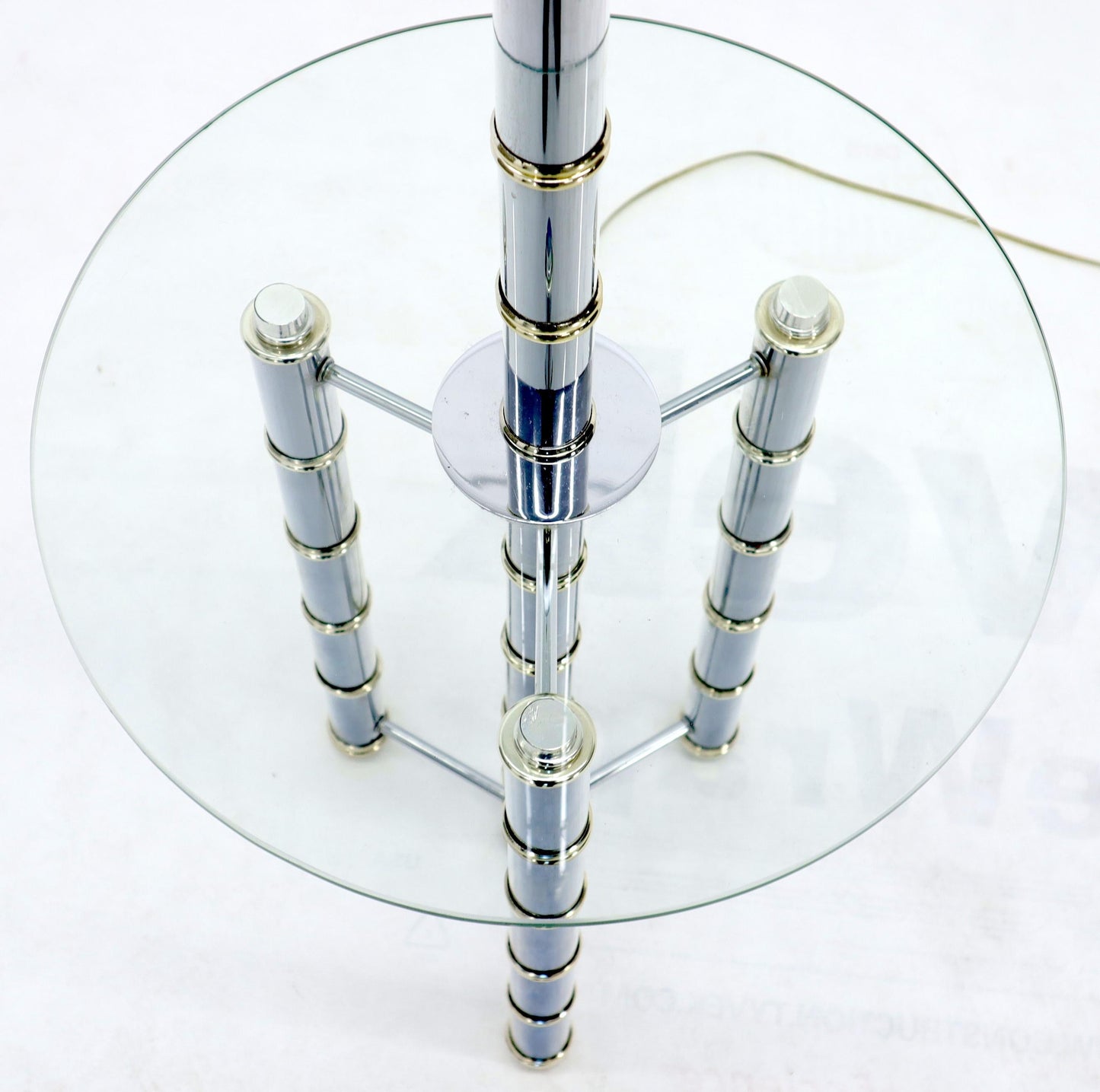 EstablishedLines Chrome and Brass Faux Bamboo Tripod Glass Side Table Floor Lamp