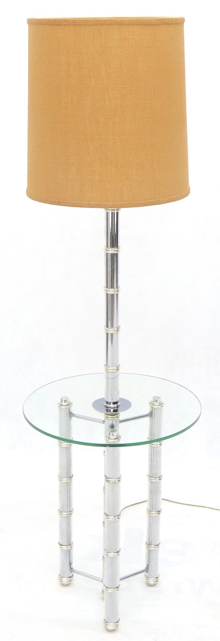 EstablishedLines Chrome and Brass Faux Bamboo Tripod Glass Side Table Floor Lamp