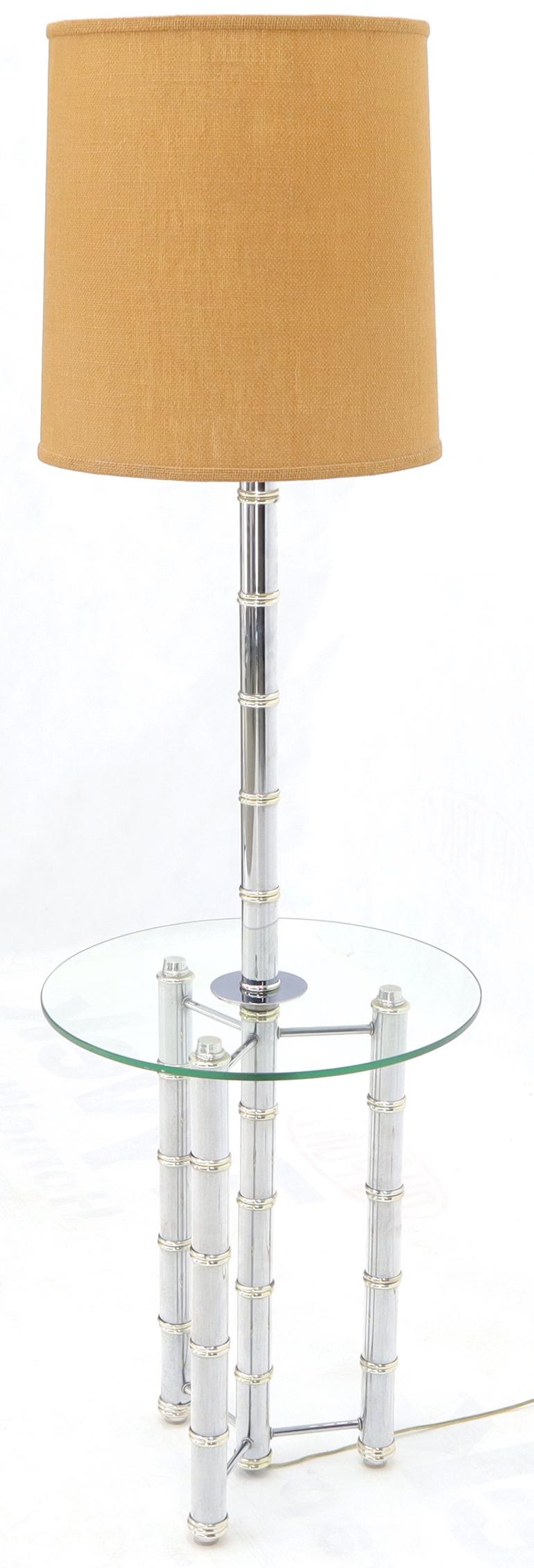 EstablishedLines Chrome and Brass Faux Bamboo Tripod Glass Side Table Floor Lamp