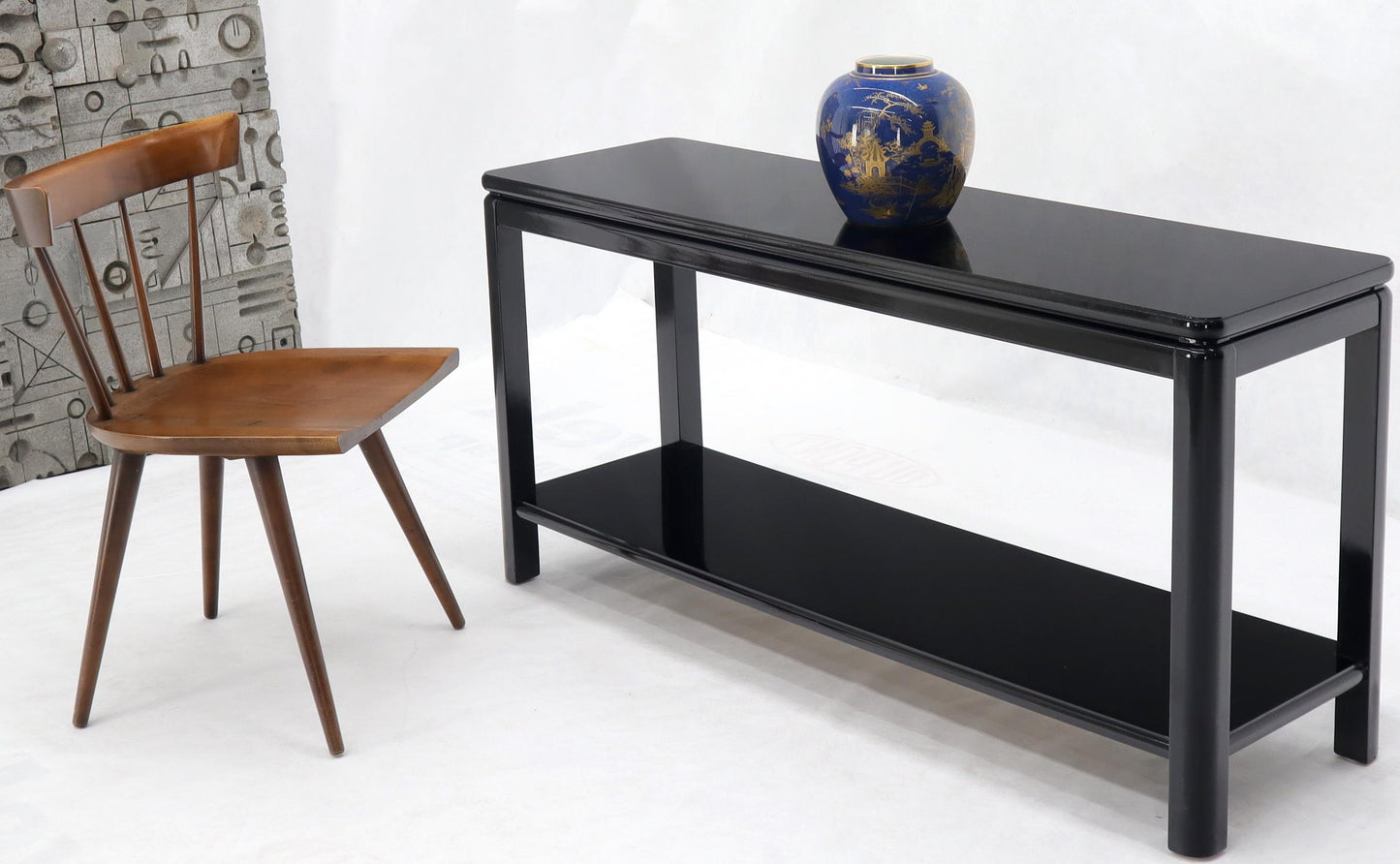 EstablishedLines Black Lacquer Rectangular Two-Tier Console Sofa Table