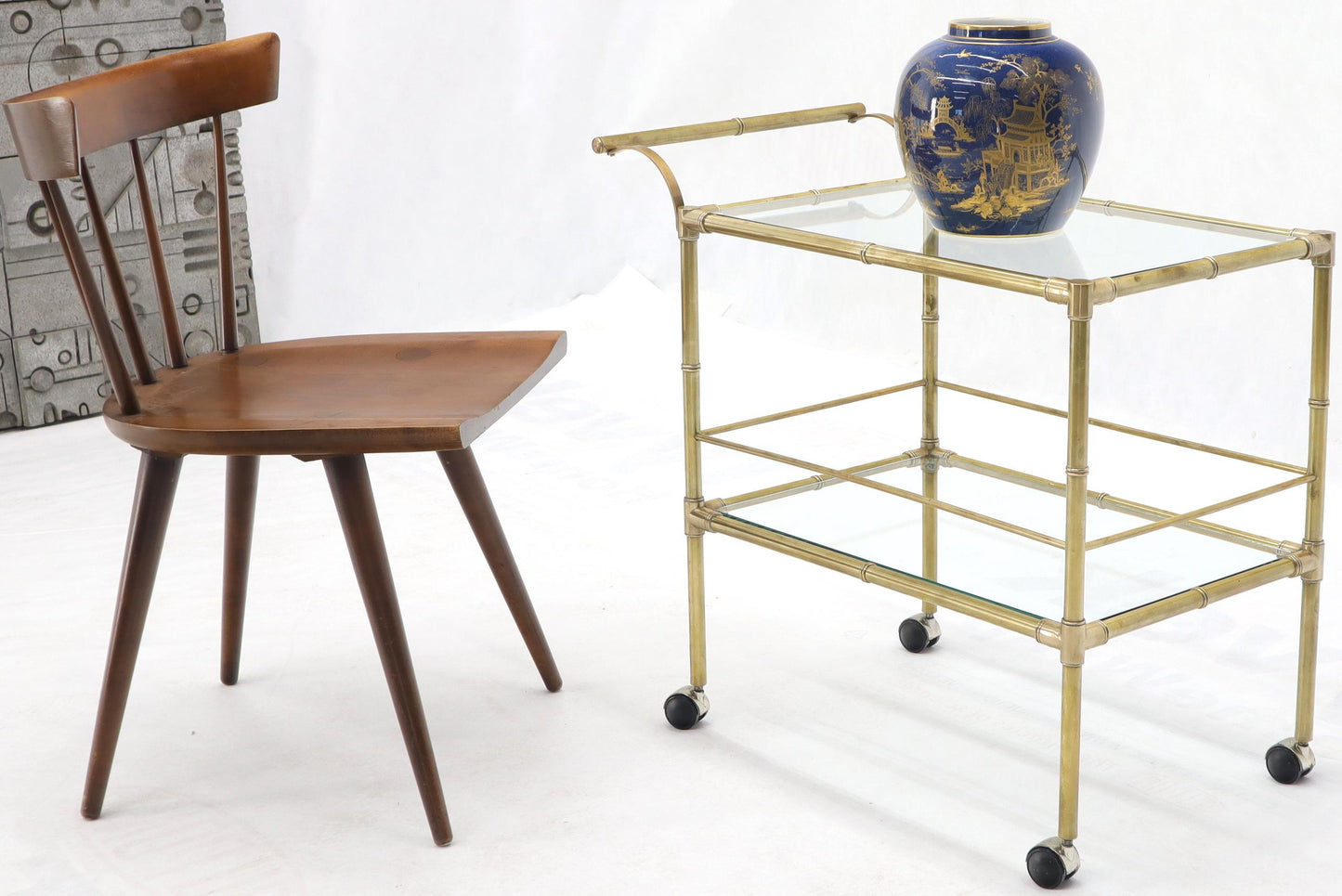 EstablishedLines Solid Brass Faux Bamboo Rectangular Shape Two-Tier Serving Cart