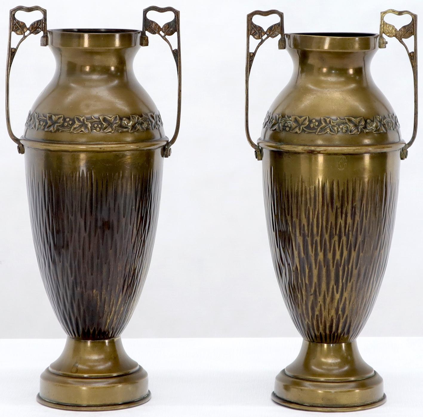 EstablishedLines Pair of Bronze Bohemian Double Handle Urn Shape Vases