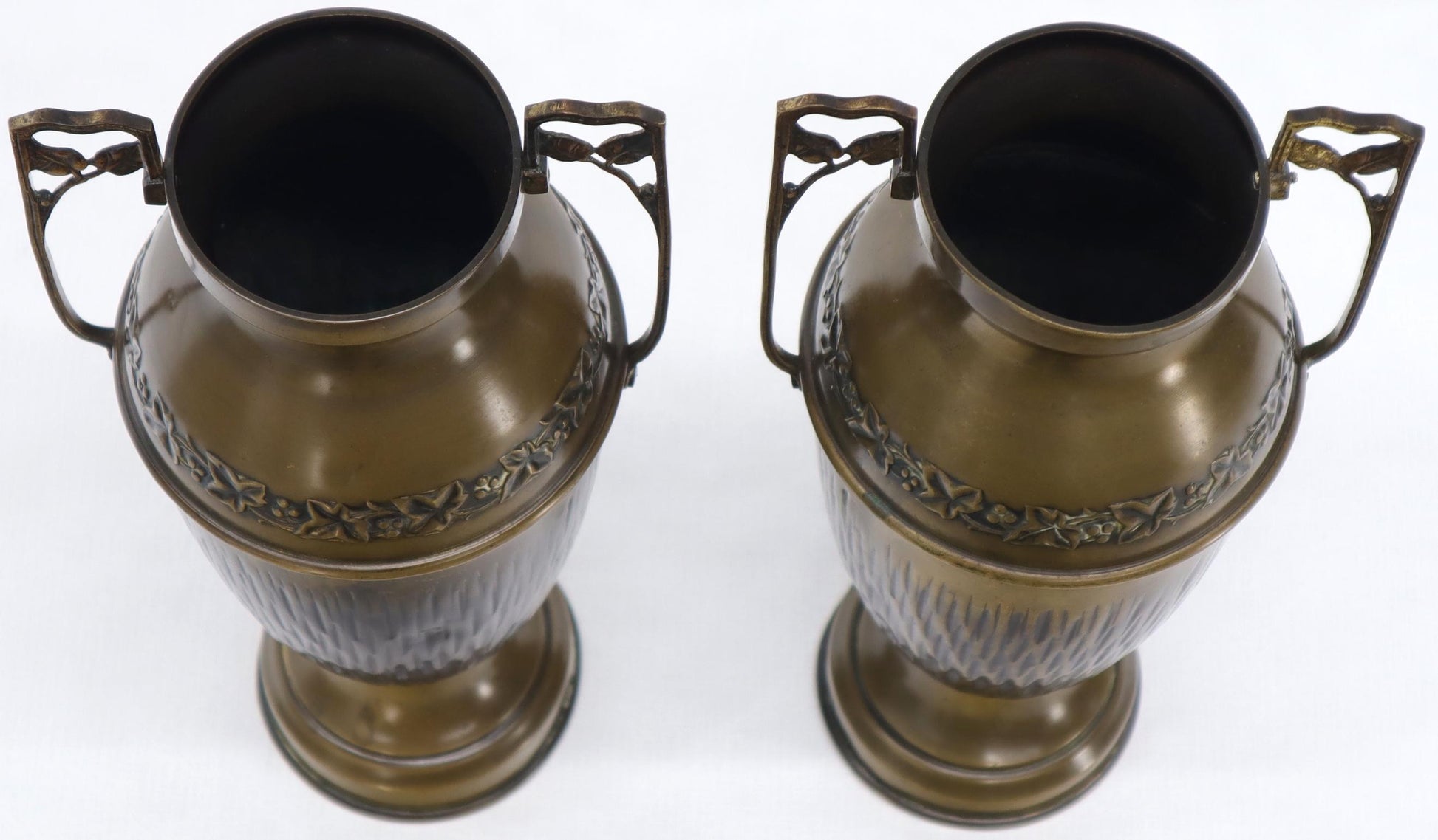 EstablishedLines Pair of Bronze Bohemian Double Handle Urn Shape Vases