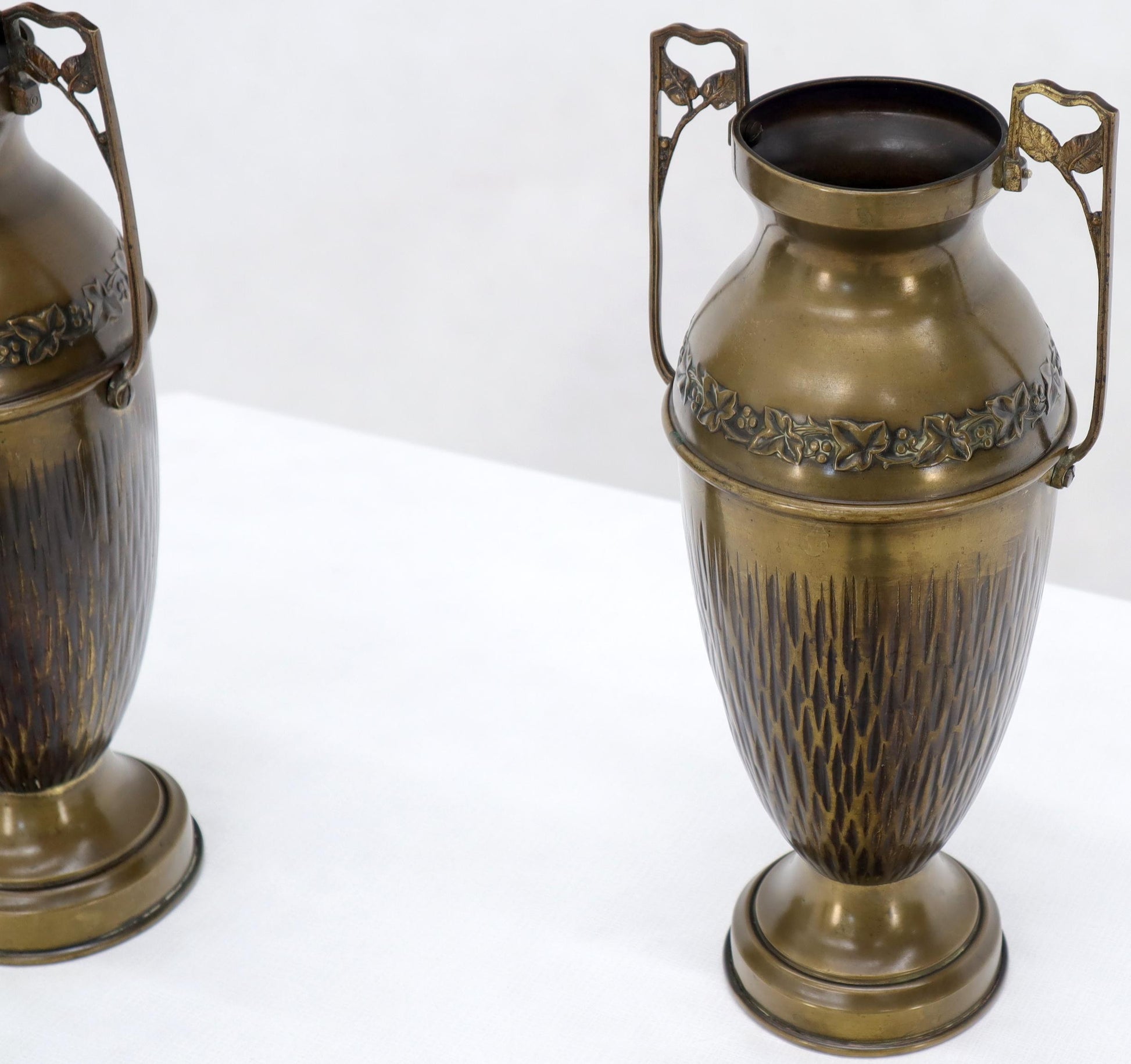 EstablishedLines Pair of Bronze Bohemian Double Handle Urn Shape Vases
