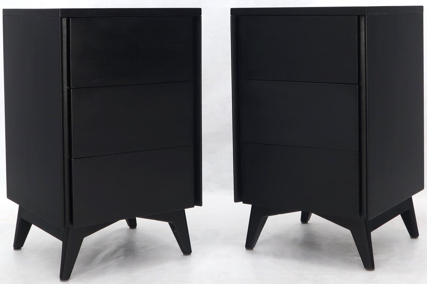 EstablishedLines Pair of Ebonized Mahogany Three Drawers Narrow Chests End Side Tables